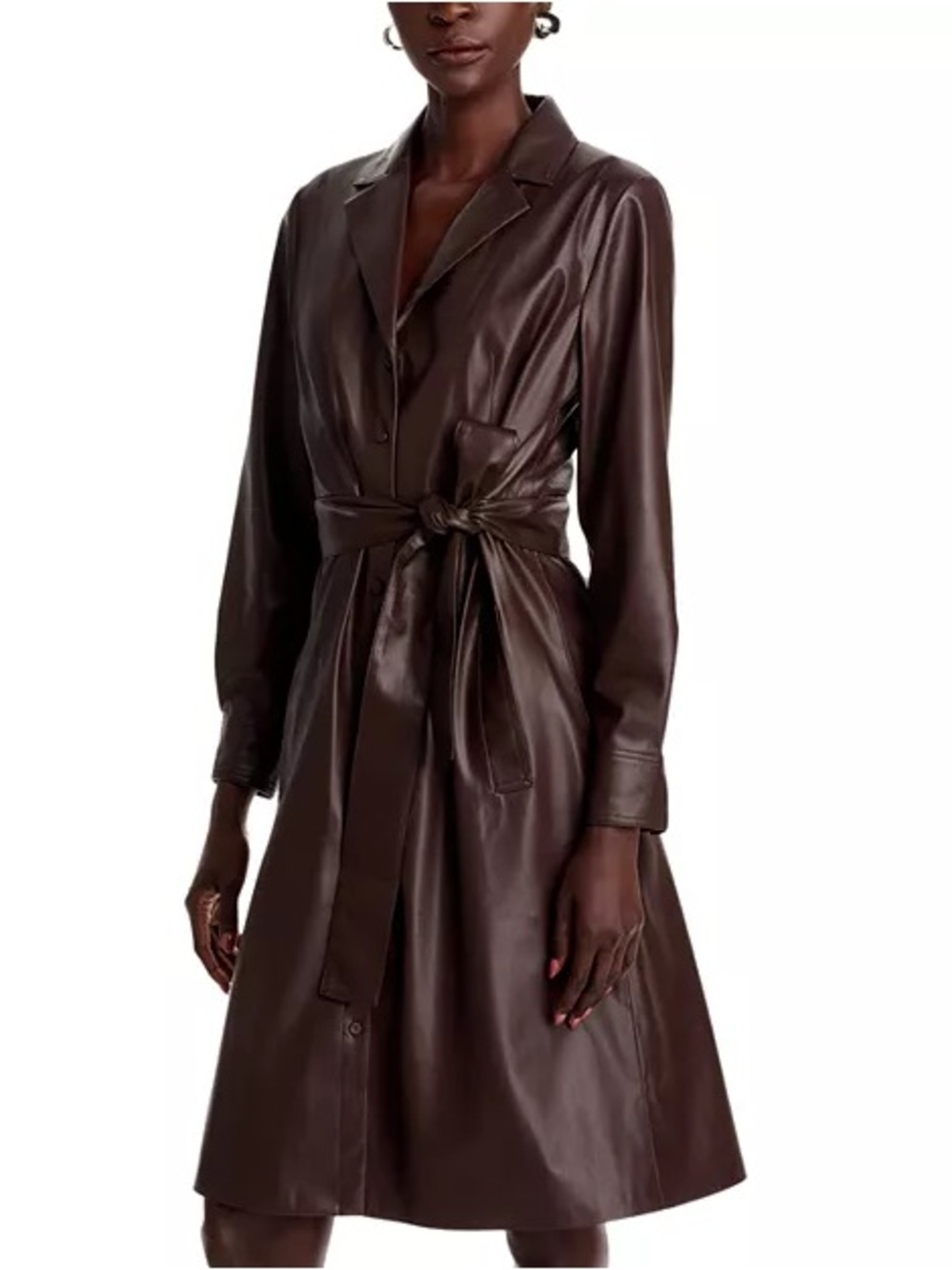 KOBI HALPERIN Dixie Faux Leather Shirtdress Brown XXL NWT Belted Designer Dress - Picture 2 of 15